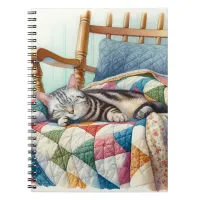 Sweet Gray Cat Sleeping on a Quilt Notebook