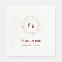 Circled Red Monogram with Name and Date Wedding Napkins