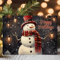 Snowman with Edison Lights Happy Holidays Holiday Card