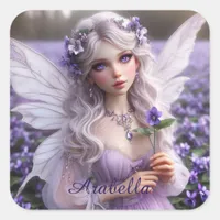 Beautiful February Fairy in Violets Square Sticker