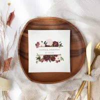 Burgundy and Blush Elegant Floral Wedding Napkins