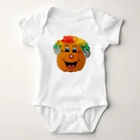 Jack o' Lantern Clown Face, Halloween Pumpkin Baby Bodysuit