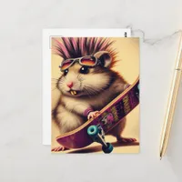 A Skateboarding Punk Hamster Retro  Postcard