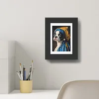 Boston Terrier With Pearl Earring Parody Framed Art