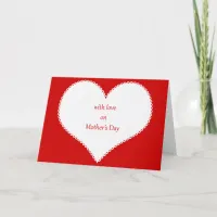 With Love on Mother's Day in Heart Red Background Holiday Card