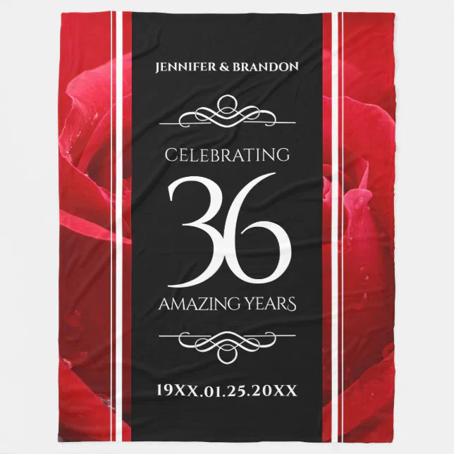 Elegant 36th Rose Wedding Anniversary Celebration Fleece Blanket