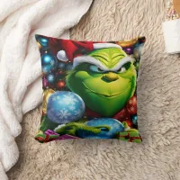 The Grinch prepares for a festive surprise Throw Pillow