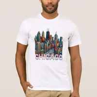 Pop art Comic Book Art Chicago Illinois Skyline T-Shirt