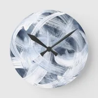 Modern Abstract Blue And White Painterly Round Clock