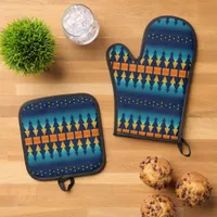 Southwest Sunset Pines Saddle Blanket Style Design Oven Mitt & Pot Holder Set