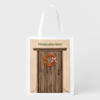 Southwest Chile Wreath on Rustic Wood Door Grocery Bag