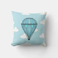 Hot Air Balloon  Blue Sky with Clouds Throw Pillow