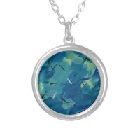 Abstract Art Blue Teal Silver Plated Necklace