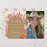 Sweet 16 Birthday Cowgirl Photo Flowers Boots Invitation