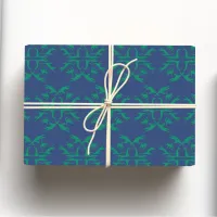 Navy Blue & Green Loch Ness Monster Damask Wrapping Paper Sheets