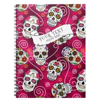 Sugar Skulls and Swirls Rose Red ID725 Notebook