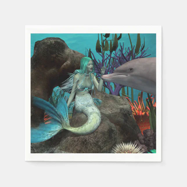 Mermaid and Dolphin Under the Sea Napkins