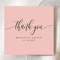 Soft Coral Pink Minimalist Script Wedding Thank You Card