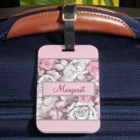 Personalized Pink & Mauve Vintage Rose Pattern  Luggage Tag