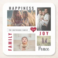 Custom Photo Collage Love Joy Family Square Paper Coaster