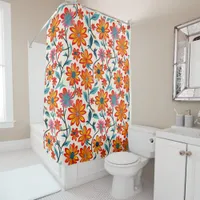 Whimsical Folk Art Flowers  Shower Curtain