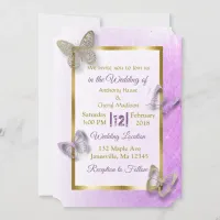 Lavender and Gold Butterfly Wedding Invitations