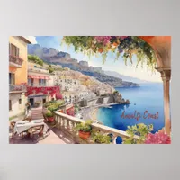 Amalfi Coast Italy Watercolor Sketch  | Poster