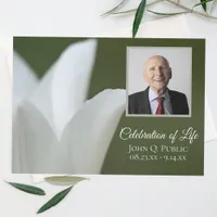 White Spring Tulip on Green Celebration of Life Invitation