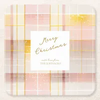 Pink Gold Christmas Pattern#7 ID1009 Square Paper Coaster