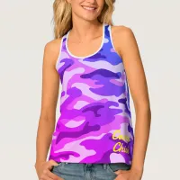 Girly Camouflage Pinks/Blues Monogram in Yellow | Tank Top