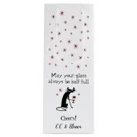 Glass Half Full Funny Wine Toast with Cat Wine Gift Bag