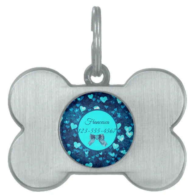 Vivid Blue Hearts Pet ID Tag