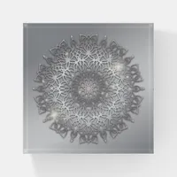 Luxury Glowing Sparkling Silver Metallic Mandala Paperweight