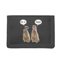 Funny, cute meerkats in conversation    trifold wallet