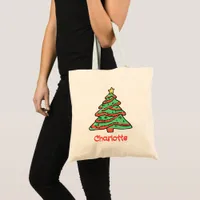 Cute Christmas Tree Name Shopping Tote Bag