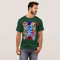 Sugar Skulls Colorful Roses Cinco All Souls Unisex T-Shirt