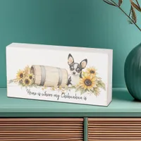 Chihuahua Tri-color Sunflowers Chic Wood Box Sign