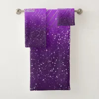 Modern Purple Brushed Metal with Silver Monogram | Bath Towel Set