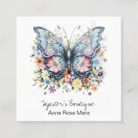 *~*  Retro Butterfly AP57 Boho QR Vintage Floral Square Business Card