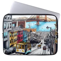 San Francisco, California Comic Book Style Art Laptop Sleeve