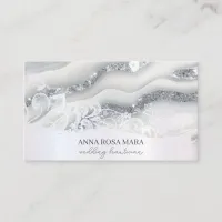 *~* Silver Gray White Ornate QR Agate  AP66 Glam Business Card