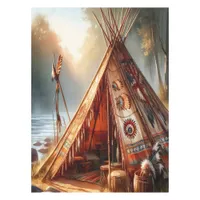 Tranquil native Indian teepee by a serene river Tablecloth