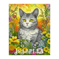 Personalized Whimsical Cat and Flowers Acrylic Print