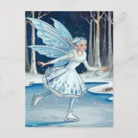 Adorable Ice Skating Fairy Blue White Postcard