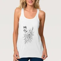 Black and White Butterfly and Flowers Tank Top