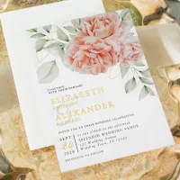 Watercolor Floral Pink Elegant Wedding Gold Foil Invitation