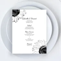 Black and White Sunflowers Wedding Menu