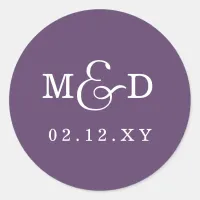 Purple Simple Modern Monogram Wedding Classic Round Sticker