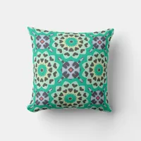 Green & Grey Hearts Ethnic Boho Geometric Pattern Throw Pillow