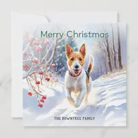 Cute Fox Terrier Dog In Snow Merry Christmas Holiday Card